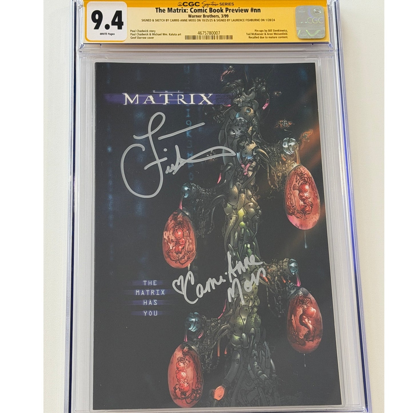 The Matrix: Cómic Book Preview #nn  9.4 CGC S.S. CARRIE-ANNE M.& LAURENCE F.