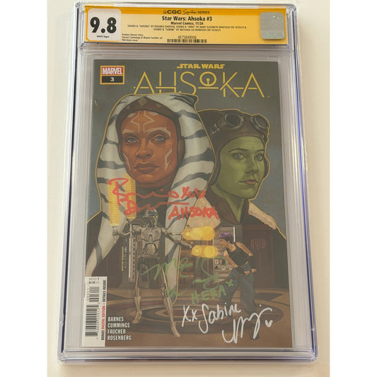 Star Wars: AHSOKA #3 9.8 CGC S.S. ROSARIO D. & MARY E. W. & NATASHA L. B.